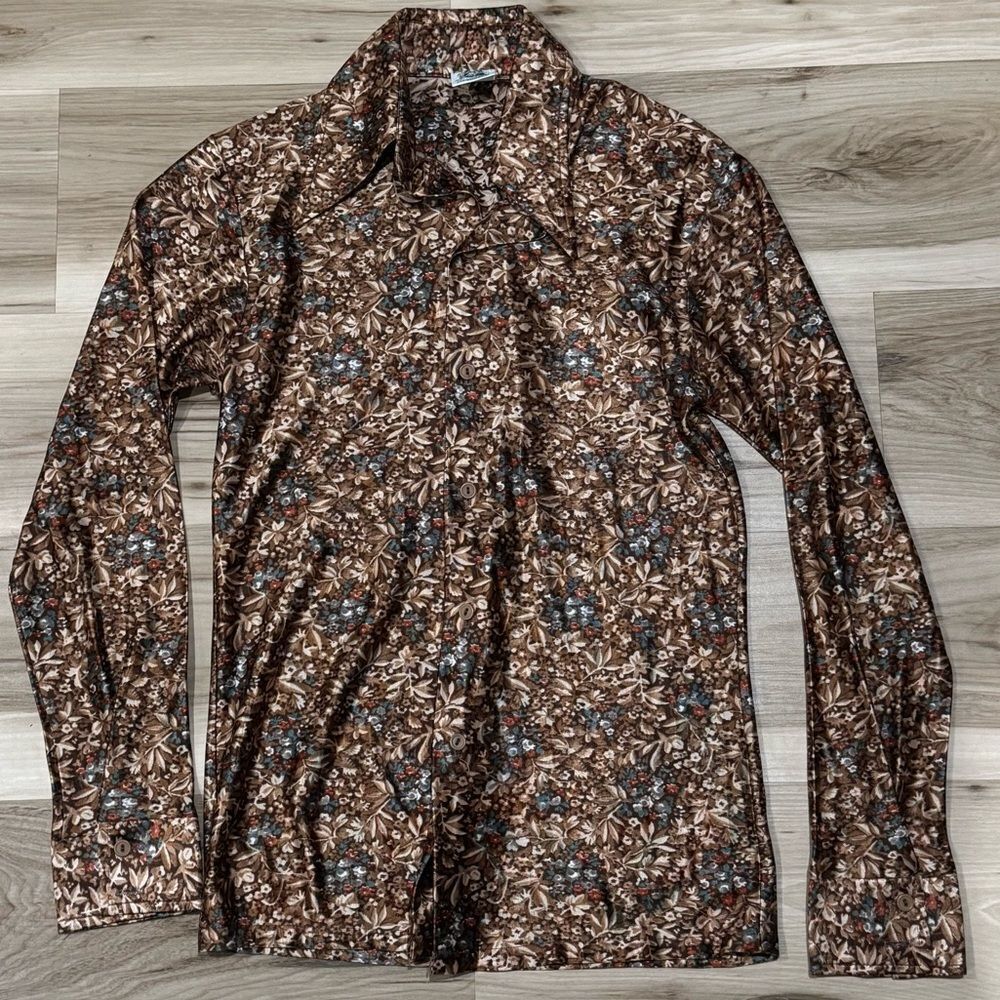 Kennington LTD Printed Vintage Satin Button Up Shirt Women’s Small